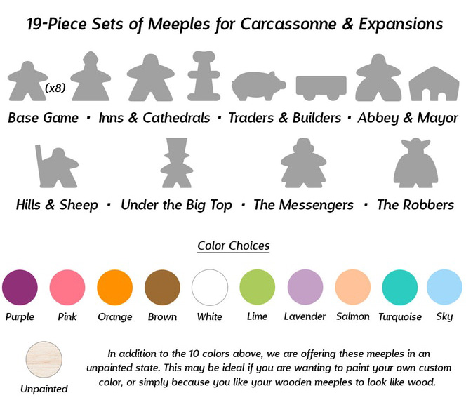 19-Piece Set of Lavender Meeples (Compatible with Carcassonne & Expansions) - see note about paint coverage